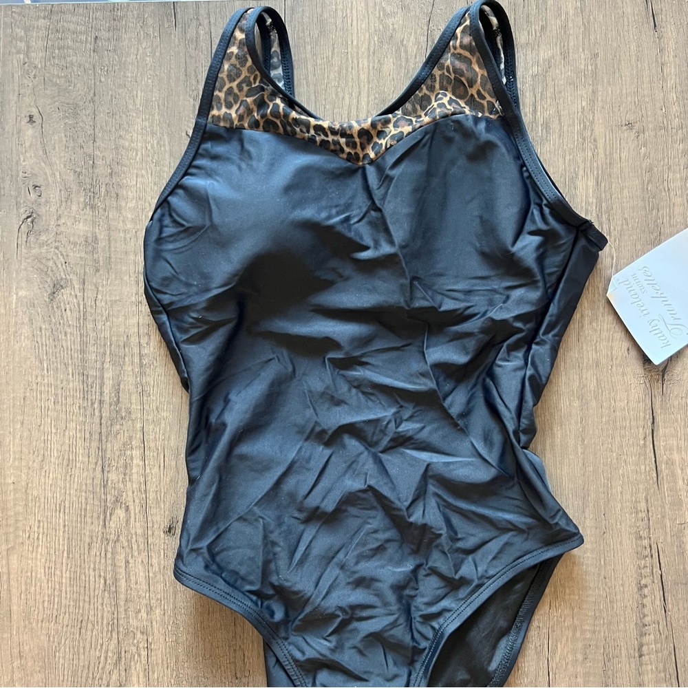 Cheetah print Black one piece backless bathing suit